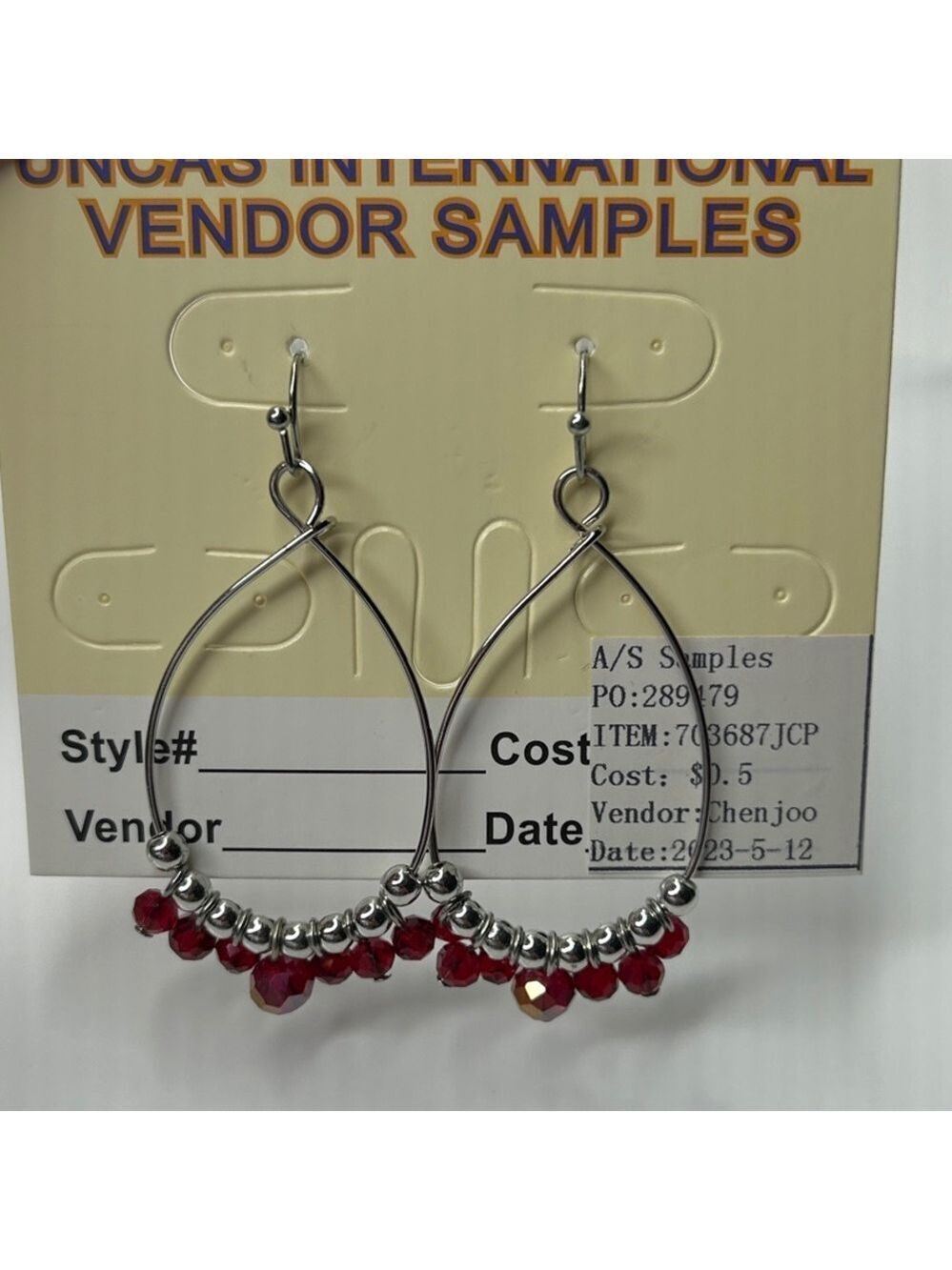 Uncas International Silver and Red Beaded Earrings 2”